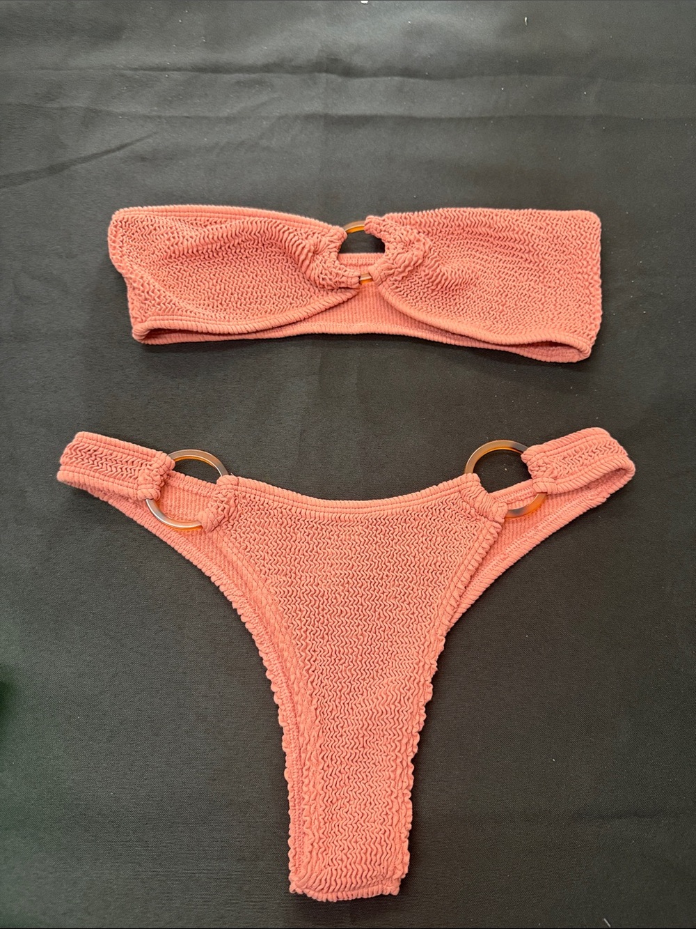NWOT Lokal Sun + Swim coral textured ring bikini minimal coverage bottom OS